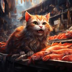 кот на рыбном рынке