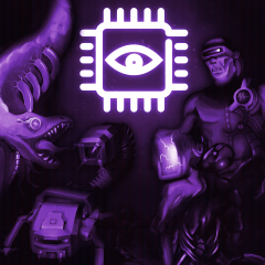 Key art — приспешники компьютера станции стоят вокруг ее эмблемы: этими персонажами станция атакует выживших в игре.